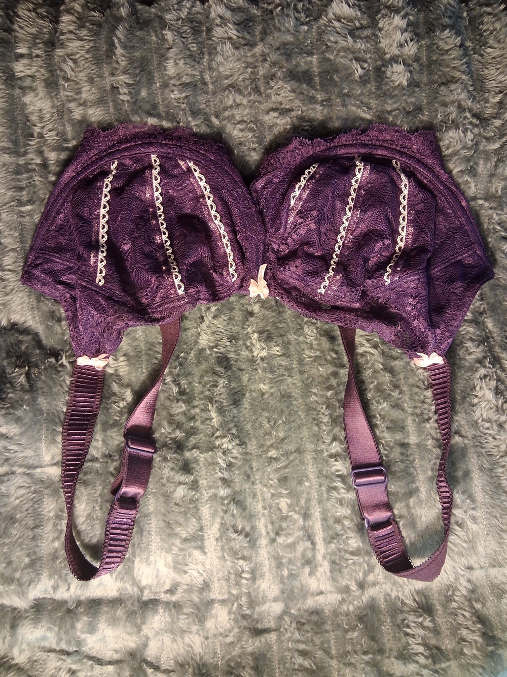Jezebel Purple Lace Underwire Bra with White Accents